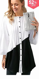 Color Block Button Up Pintuck Blouse