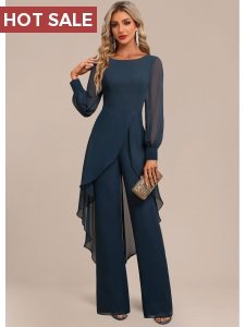 ROTITA Patchwork Peacock Blue Long Scoop Neck Jumpsuit