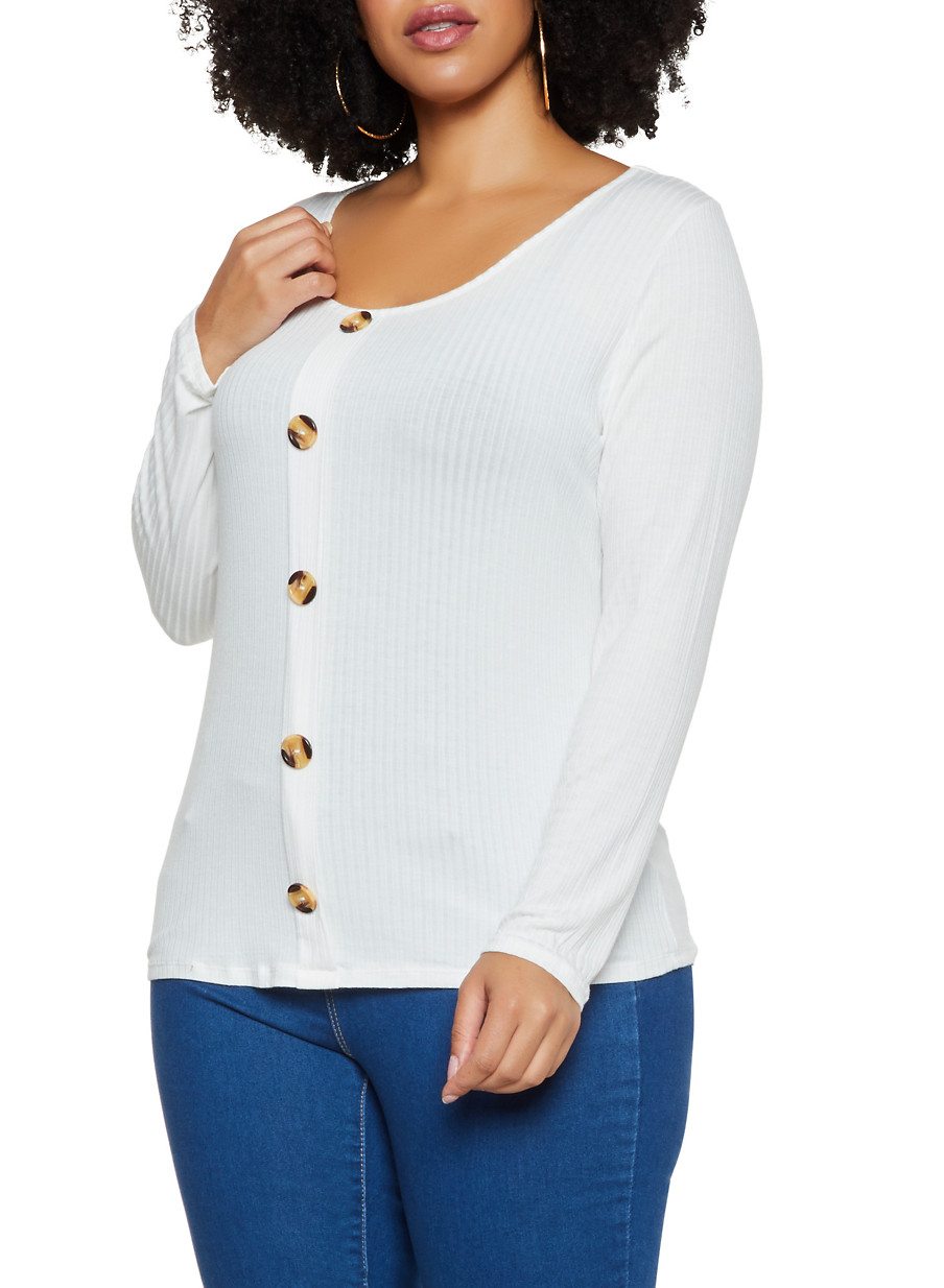 Plus Size Scoop Neck Ribbed Knit Top