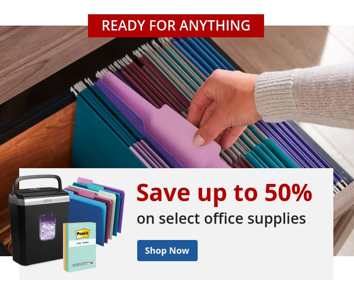 Save up to 50% on select office, cleaning & breakroom supplies