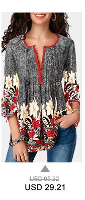 Printed Button Up Pleated Three Quarter Sleeve Blouse