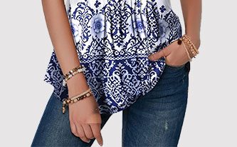 Retro Print Split Neck Pleated Blouse