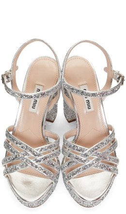 Miu Miu - Silver Glitter Sandals