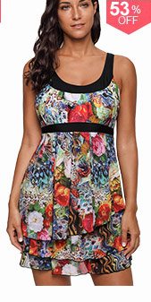 Printed Layered Scoop Back One Piece Swimdress