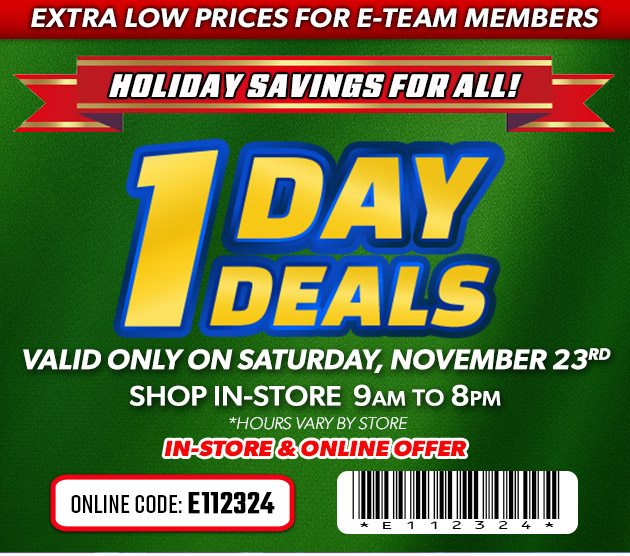 One Day Deals - Saturday, November 23, 2024