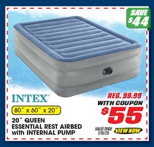 Intex 20'' Queen Essential Rest Airbed with Internal Pump