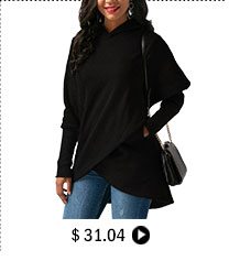 Pocket Black Asymmetric Hem Long Sleeve Hoodie