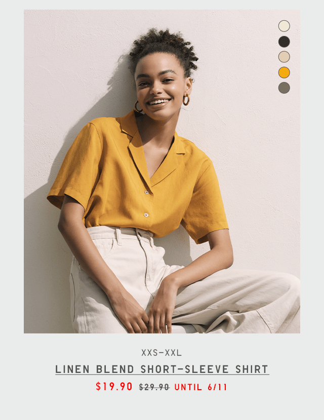 Uniqlo + WOMEN LINEN BLEND SHORT-SLEEVE SHIRT