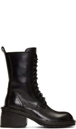 Ann Demeulemeester - Black Lace-Up Heeled Boots