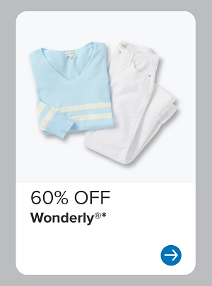 A blue top and white pants. 60% off Wonderly.