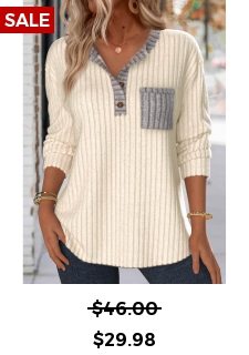 Beige Button Long Sleeve Split Neck Sweatshirt