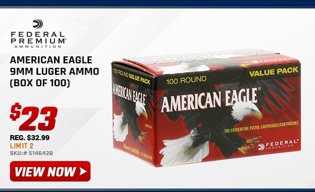 Federal American Eagle 9mm Luger Ammo Box of 100