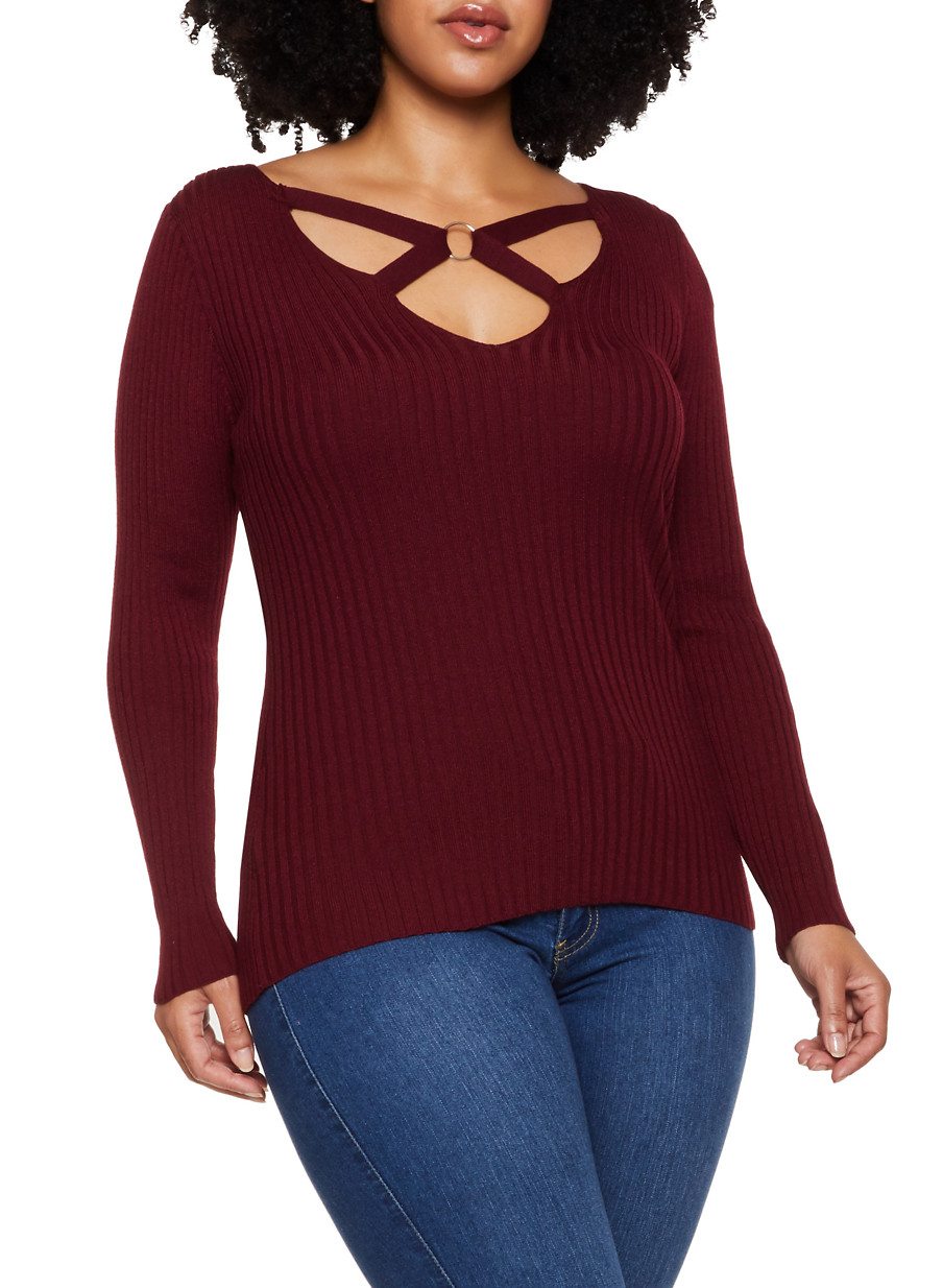 Plus Size O Ring Detail Sweater