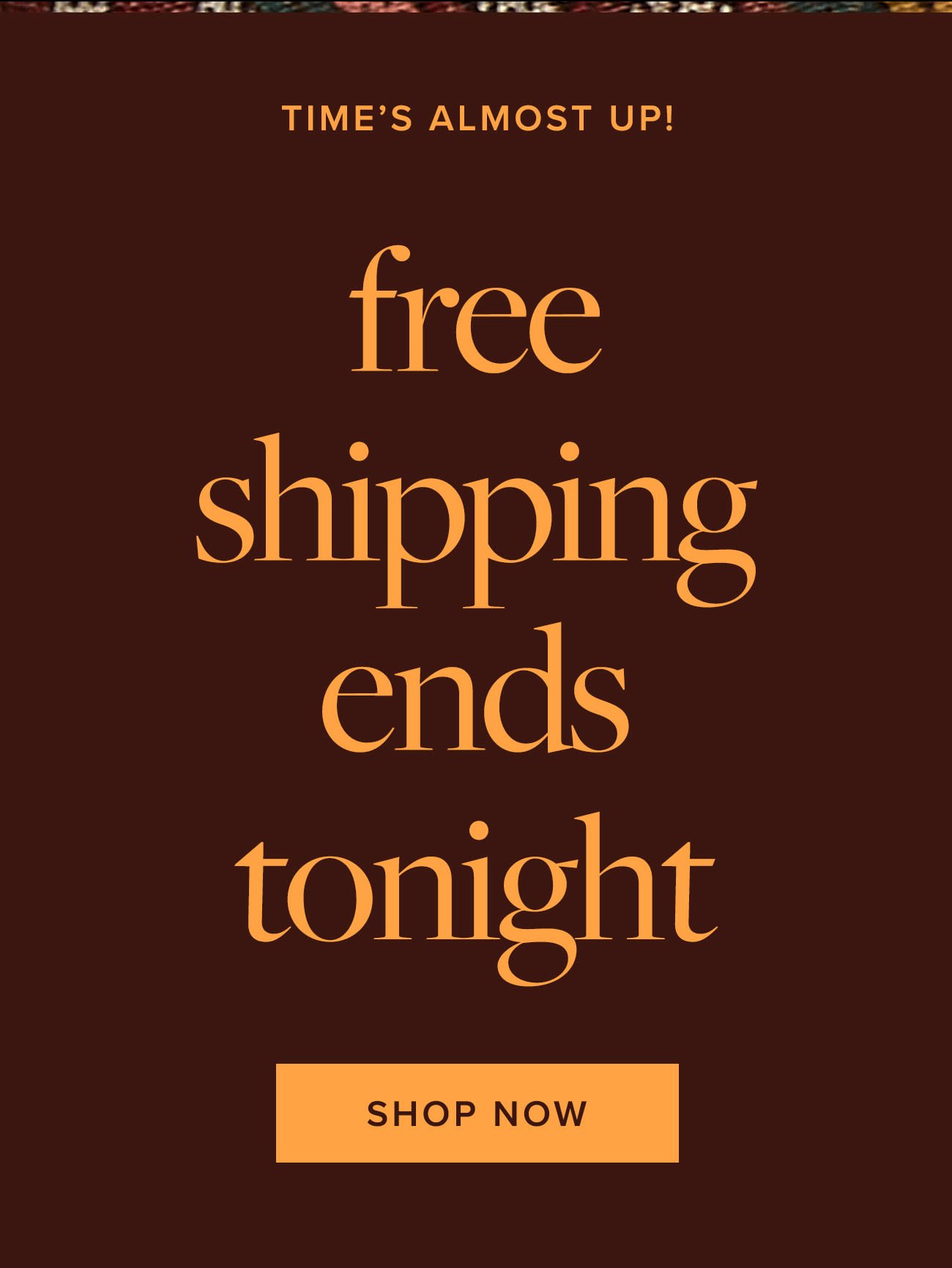 Time's Almost Up! Free Shipping Ends Tonight
