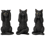 Hear, See, and Speak No Evil Black Kitten Statues