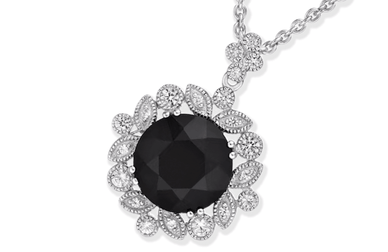 Black Onyx & White Lab-Created Sapphire Necklace Sterling Silver 18''