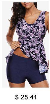 Wide Strap Flower Print Tankini Top and Shorts