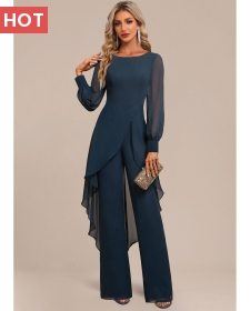 ROTITA Patchwork Peacock Blue Long Scoop Neck Jumpsuit