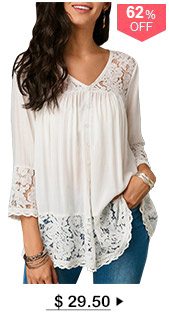 Button Up Lace Patchwork White Blouse