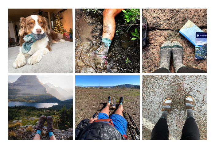 Follow us on Instagram - a grid of 6 photos from the Darn Tough community, featuring their 1466 and 1903 socks