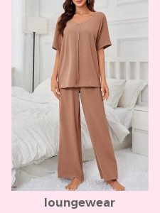 Light Coffee V Neck Lounge Top and Pants