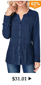 Navy Blue Split Neck Lace Panel Blouse