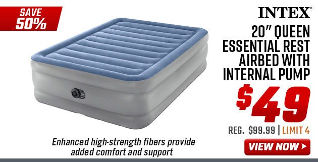 Intex 20'' Queen Essential Rest Airbed With Internal Pump