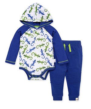 Leaping Lizards Organic Baby Hooded Bodysuit & French Terry Pant Set