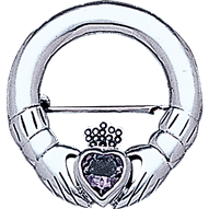 White Bronze Gemstone Claddagh Brooch