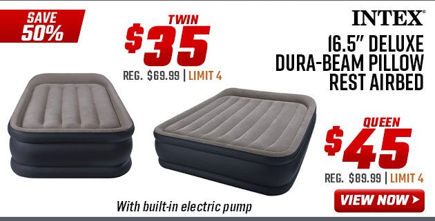 ''Intex 16.5'''' Deluxe Dura-Beam Pillow Rest Airbed with Built-In Electric Pump Queen $45 Twin $35''