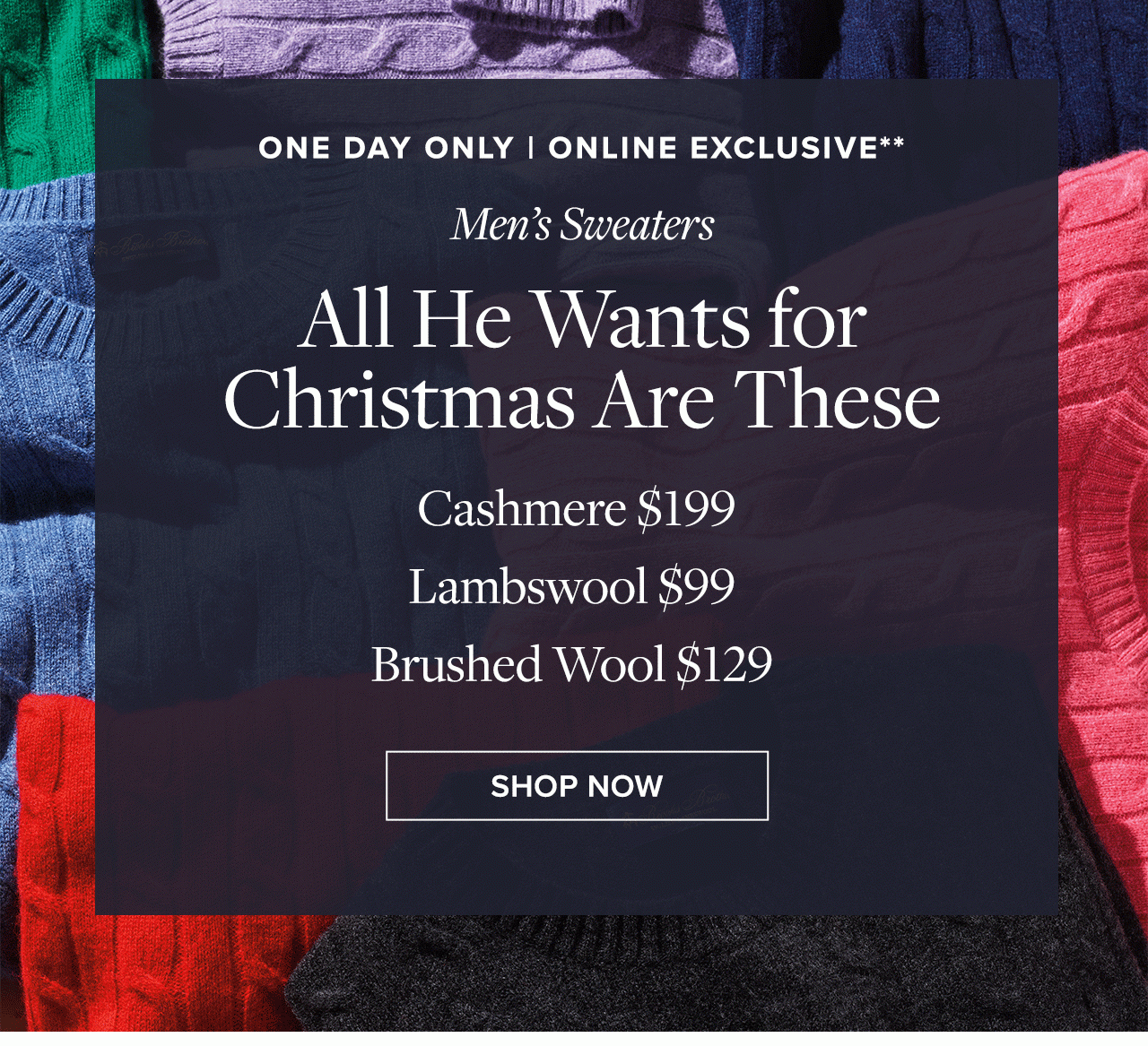 One day only | online exclusive. Men's sweaters. Shop Now