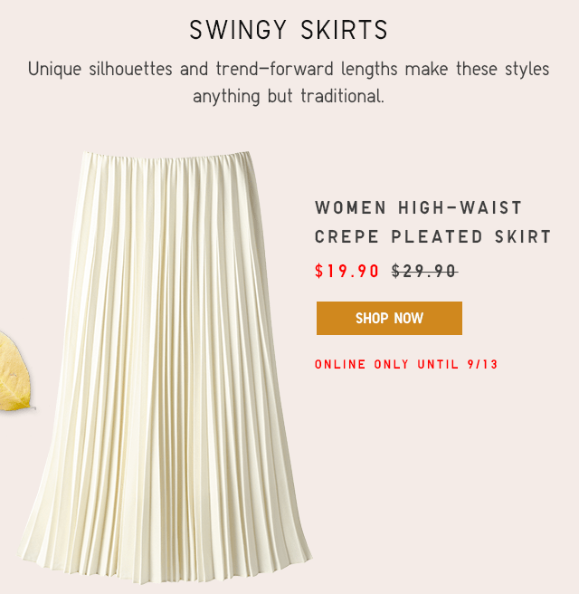 SWINGY SKIRT - WOMEN COTTON HIGH-WAIST CREPE PLEATED SKIRT $19.90 - SHOP NOW