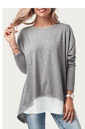 Patchwork Long Sleeve Button Back T Shirt