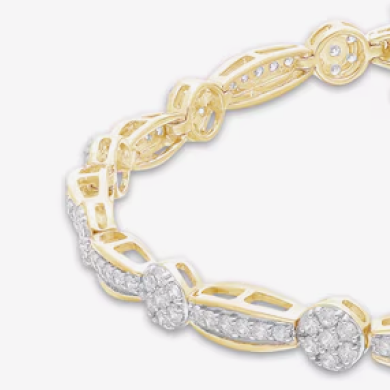 Multi-Diamond Circle & Tonneau Link Bracelet 2 ct tw 10K Yellow Gold 7.25''