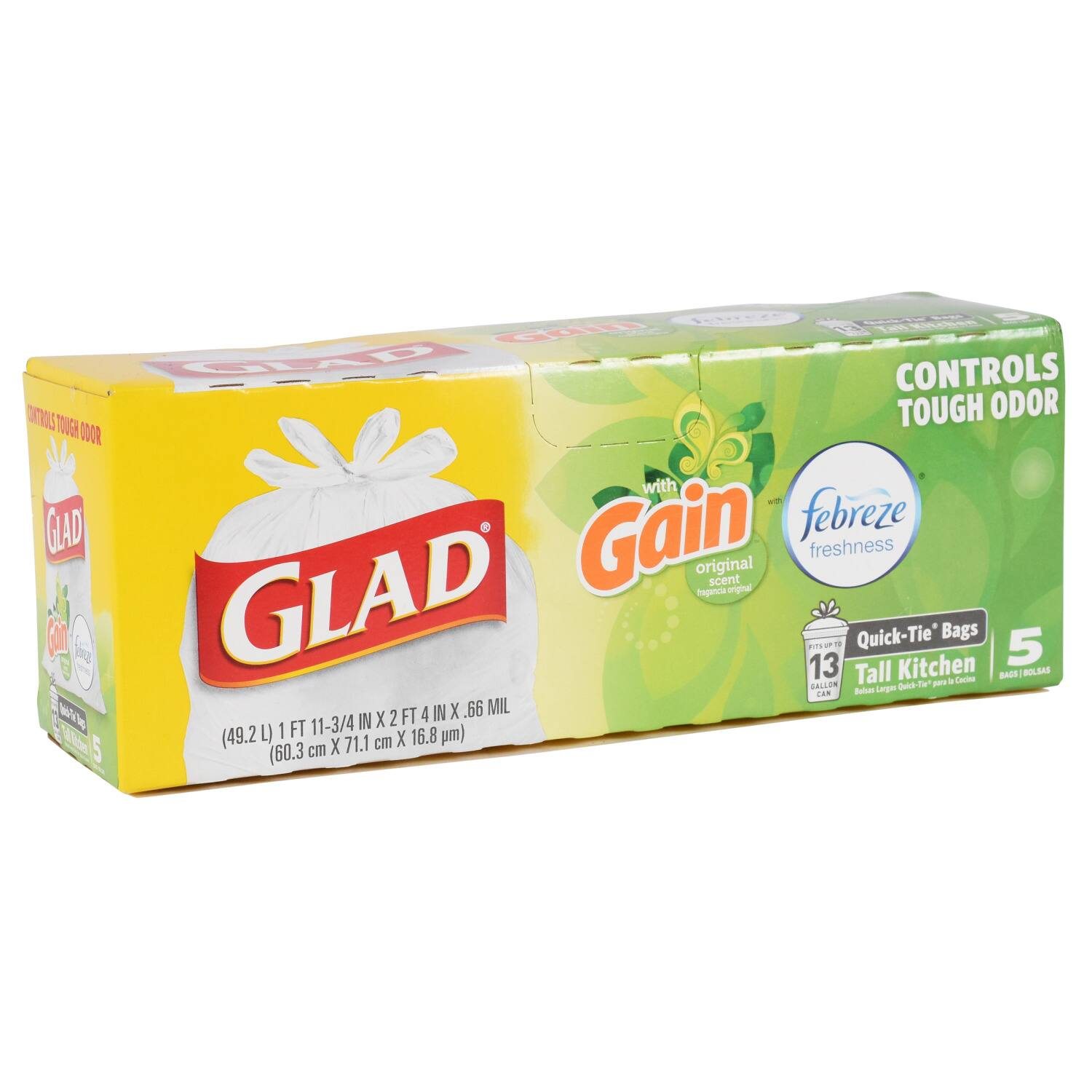 Glad Odor Neutralizing 13-Gallon Kitchen Trash Bags with Febreze, 5-ct. Boxes