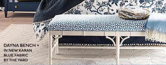 Dayna Bench in Karan Blue Fabric by the Yard