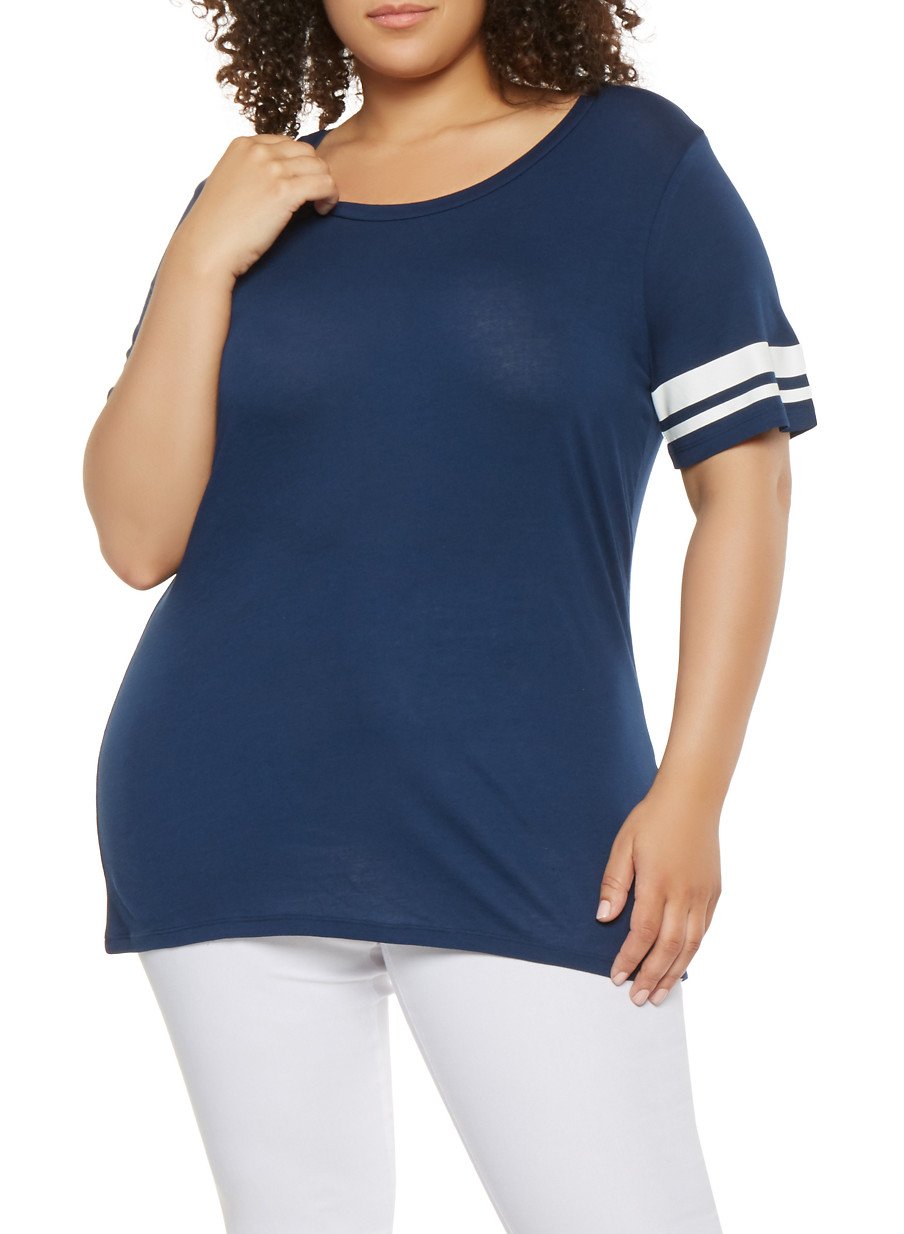 Plus Size Varsity Stripe Sleeve Tee