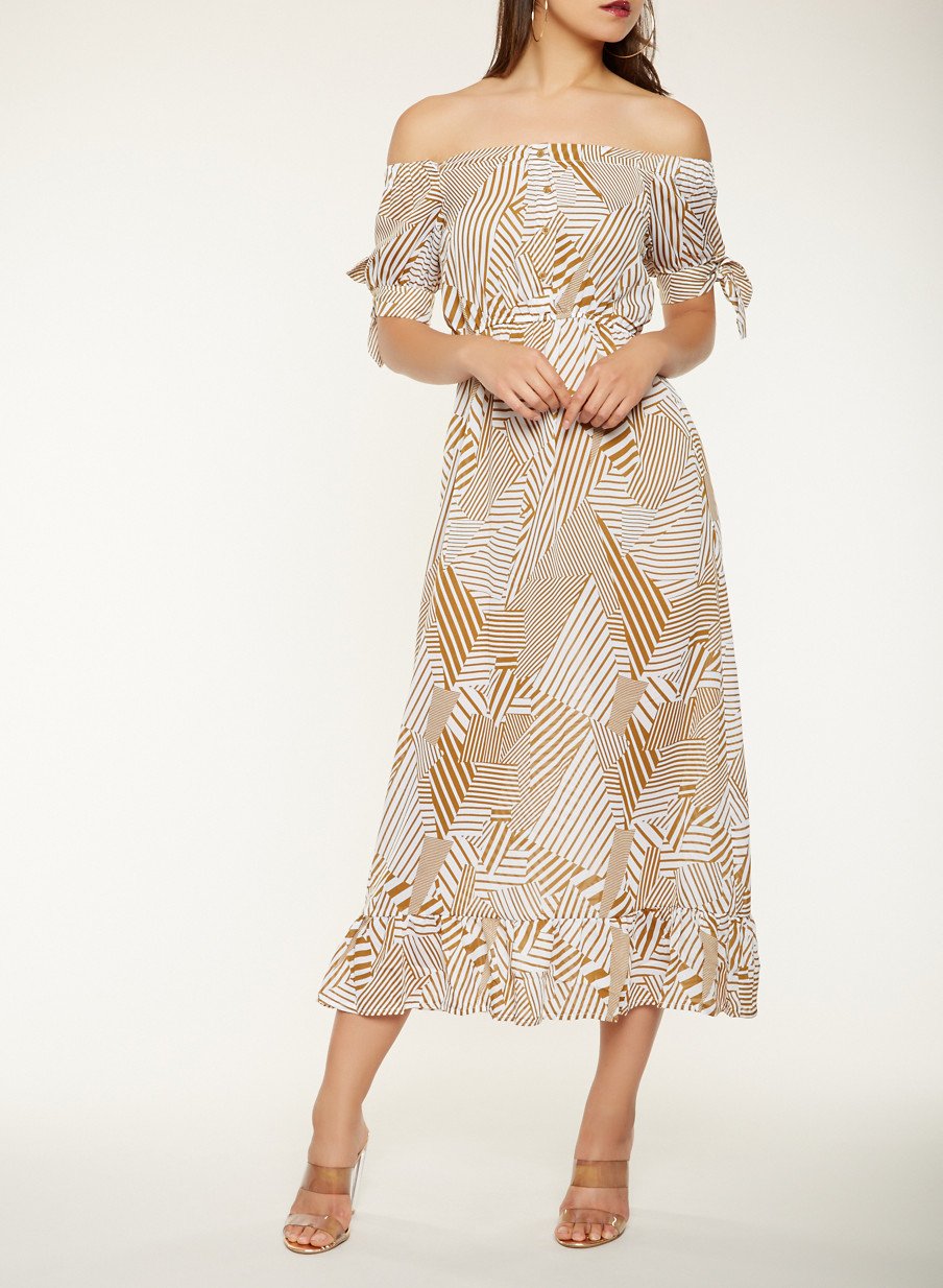 Printed Off the Shoulder Maxi Dress