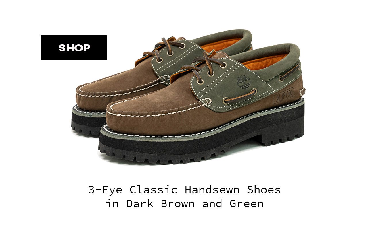 3-Eye Classic Handsewn Shoes in Dark Brown and Green