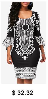 Round Neck Flare Sleeve Printed Dress