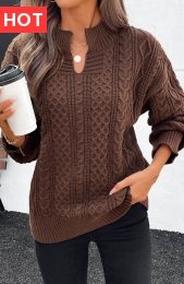 Dark Coffee Split Long Sleeve Sweater