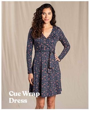 Cue Wrap Long Sleeve Dress in True Navy Geo Floral Print