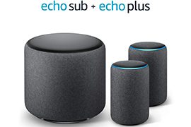 Amazon Echo Sub 100W 6 Down-Firing Wireless Subwoofer + 2x Echo Plus (2nd Gen) Smart Speakers with Alexa