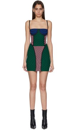 Paolina Russo - SSENSE Exclusive Pink & Green Check Illusion Knit Mini Dress