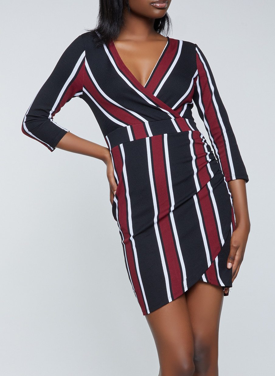 Striped Faux Wrap Dress