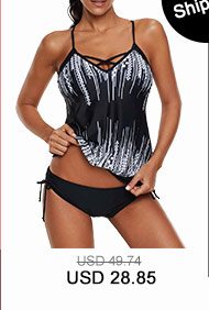 Drawstring Side Strappy Back Printed Tankini Set