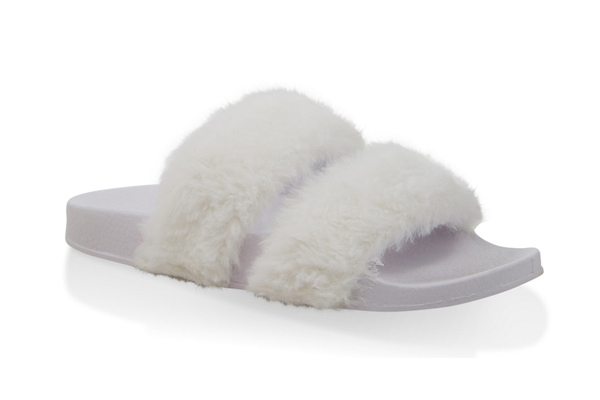 Two Band Faux Fur Slides