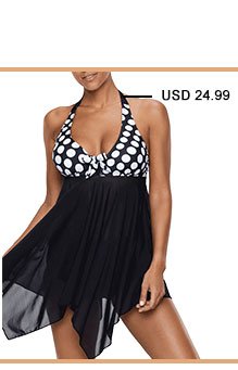 Halter Polka Dot Handkerchief Hem Swimdress and Panty