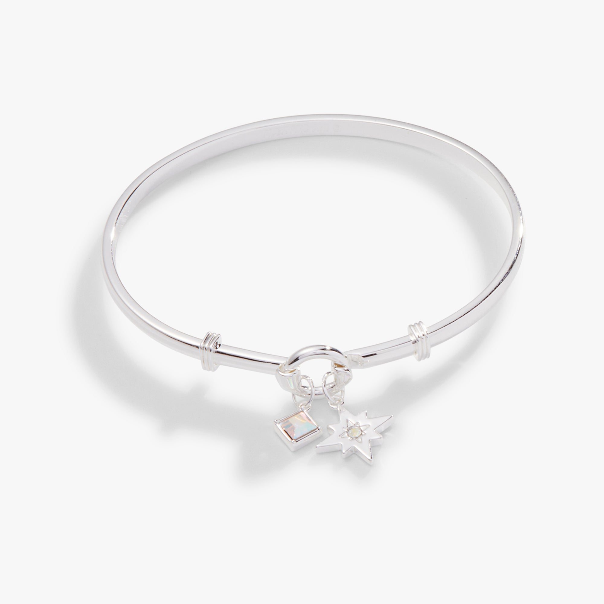 North Star + Crystal Charm Clip Bangle