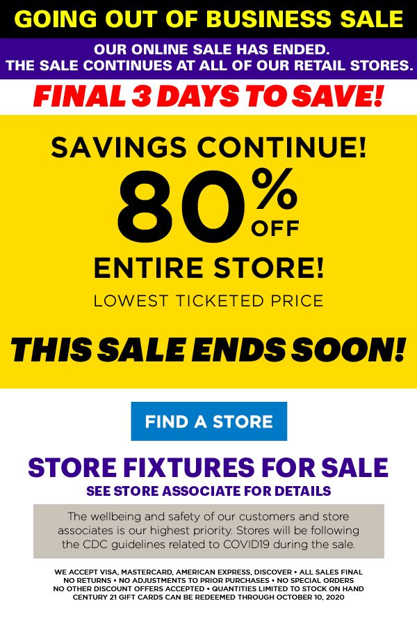 Final Days - 80% off lowest Ticketed Price -Entire Store